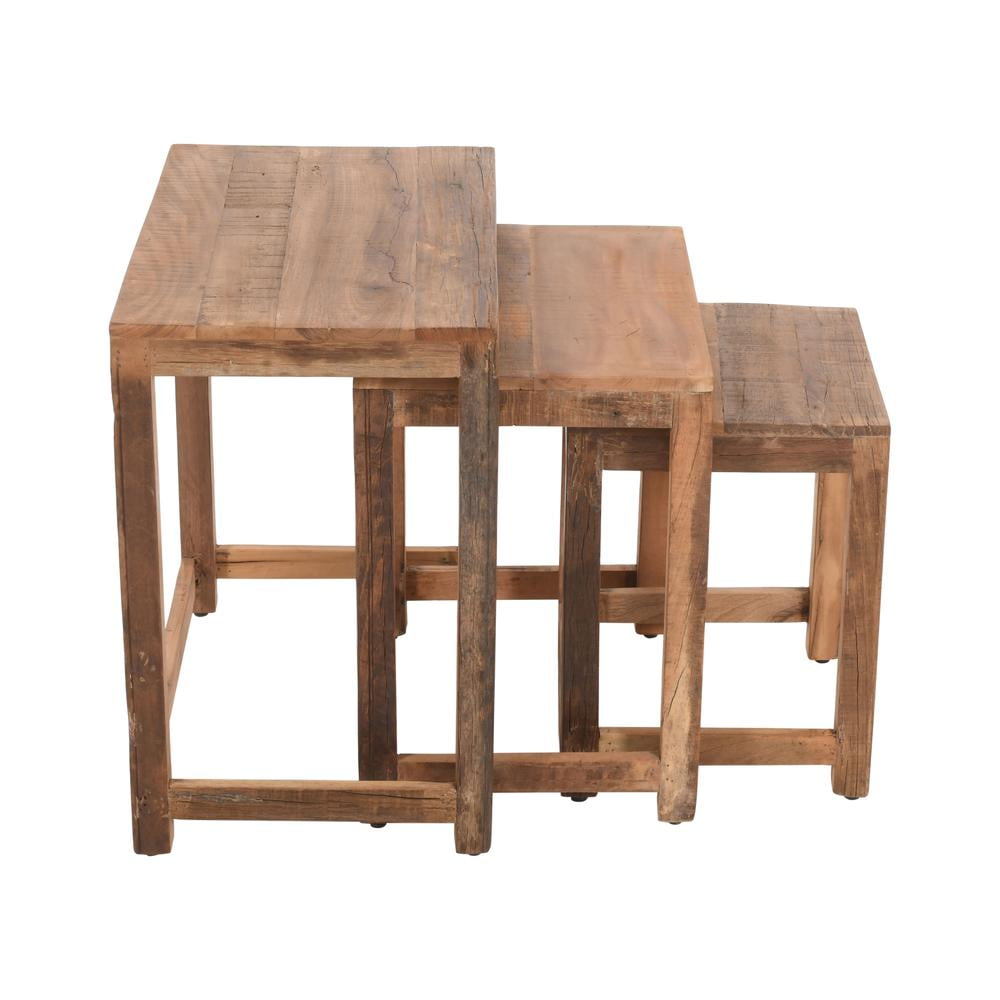 Rustic Reclaimed Solid Wood Three-Piece Nesting Tables