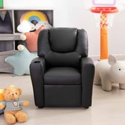 Recline, Relax, Rule Kids' Comfort Champions, Suri Push Back Kids Recliner Chair with Footrest & Cup Holders, Push Back Toddler Recliner by Naomi Home Kid Recliners, Microfiber, for Girls Boys, Black