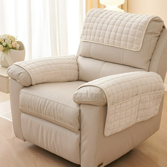 Recliner Armrest Cover | Flannel Plush Sofa Protector | Non-Slip Silicone Backing | Soft Furniture Arm Pad | Machine Washable | 25.98x19.69 Inches | 1 Piece