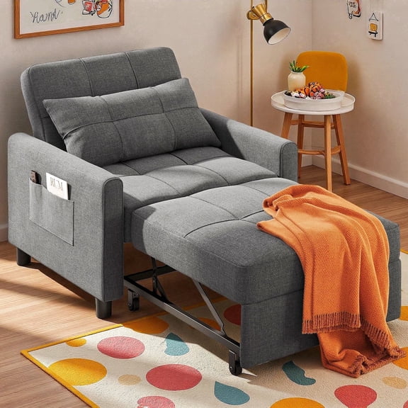 Sleeper Sofa, 3 in 1 Convertible Sleeper Chair Bed & Sofa Bed with Adjustable Backrest for Office, Bedroom, Dark Gray
