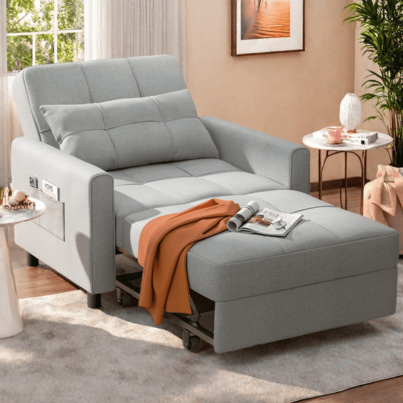 Recliner Chair,3 in 1 Convertible Sofa Bed with Adjustable Backrest for Office,Bedroom,Light Gray