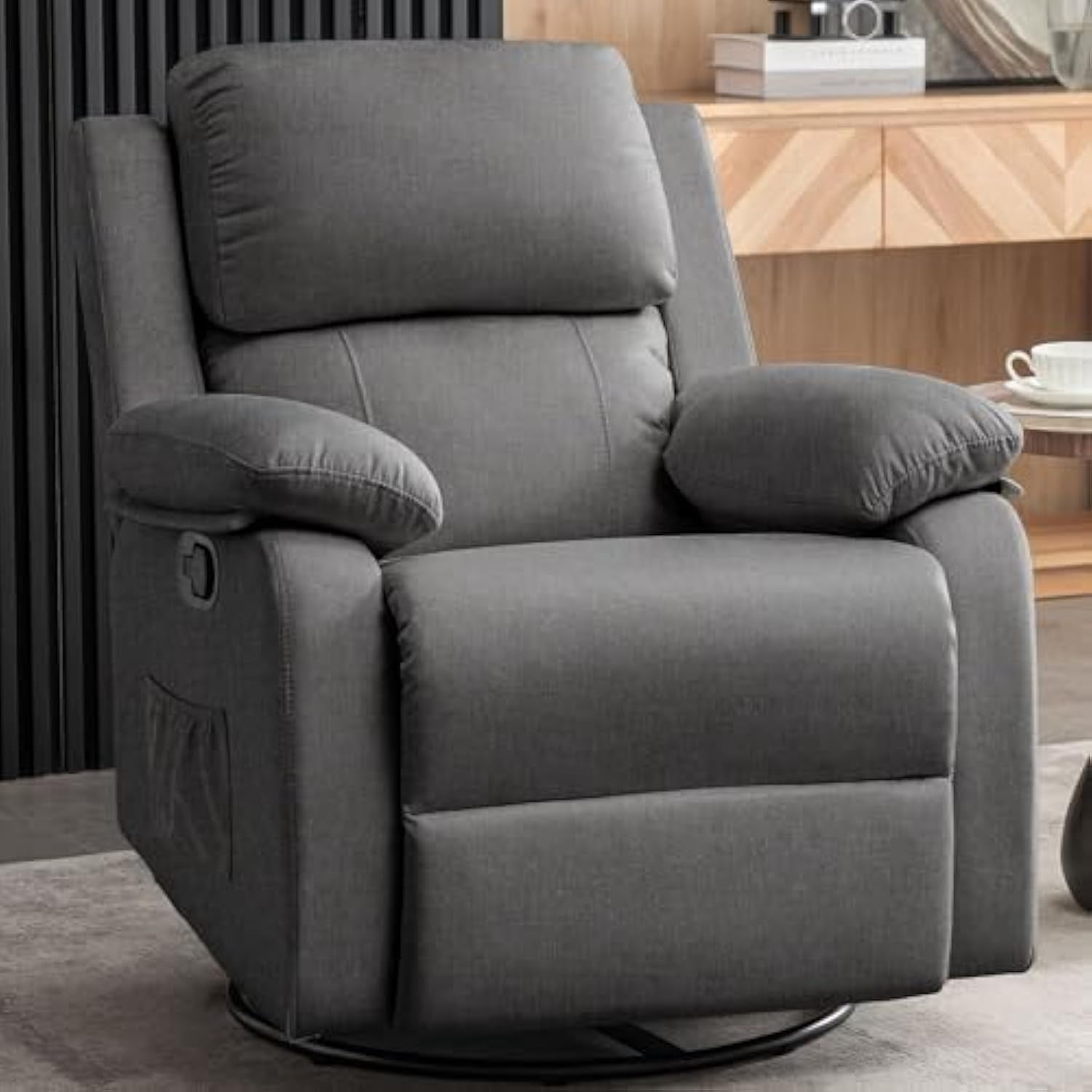 360 Swivel Rocker Recliner Chair - Upholstered Fabric Glider For Small Spaces, Beige