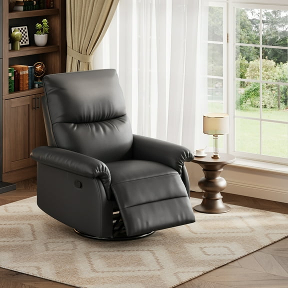 Recliner Chair, 360° Swivel Rocker Glider Nursery Chair with Padded Armrest and Deep Seat, PU Leather Upholstered Reclining Sofa Chair for Living Room, Bedroom and Nursery