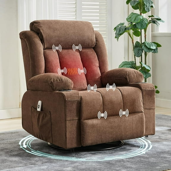 Recliner Chair,360°Swivel Rocker Glider Recliners with Cup Holders,Heat & Massage Functions,Remote Control,Electric Glider Rocking Recliner for Big & Tall Adults