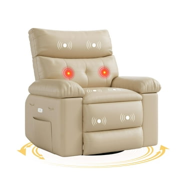 Recliner Chair,360°Swivel Rocker Glider Recliners with Heat&Massage,Swivel Electric Massage Chair,Single Sofa Chair with Side Pockets,Electric Lounge Chair for Living Room,Bedroom,Nursery