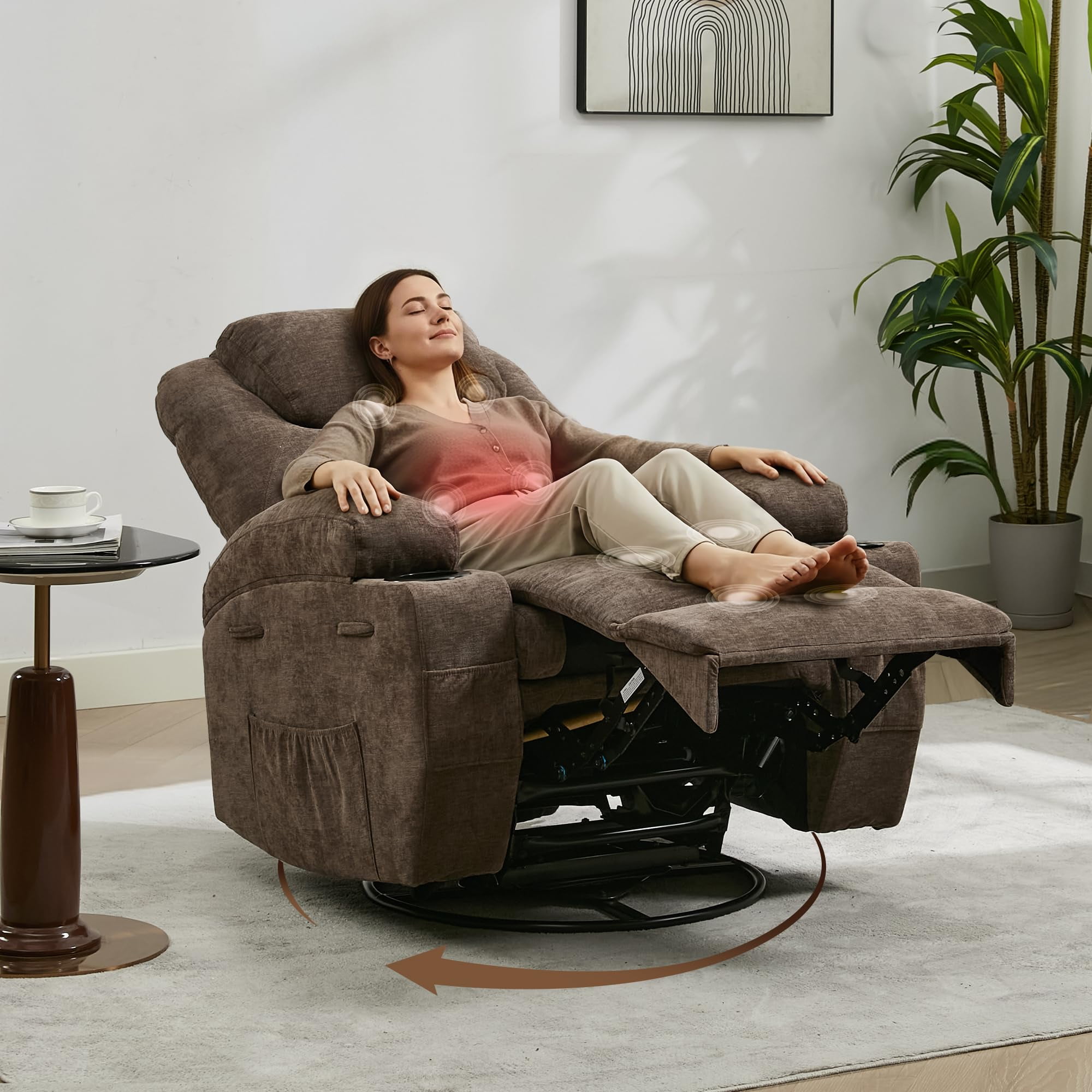 Recliner Chair, 360 Swivel Rocker Recliner Chair for Adults with Massage and Heat, Electric Glider Rocking Chairs for Living Room, Nursery