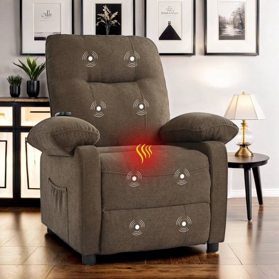 Recliner Chair for Adults, Recliner Chair with Massage and Heat, Lounge Chair Message Chair for Living Room, Adjustable Modern Reclining Chair with Manual Control and Side Pocket, Brown