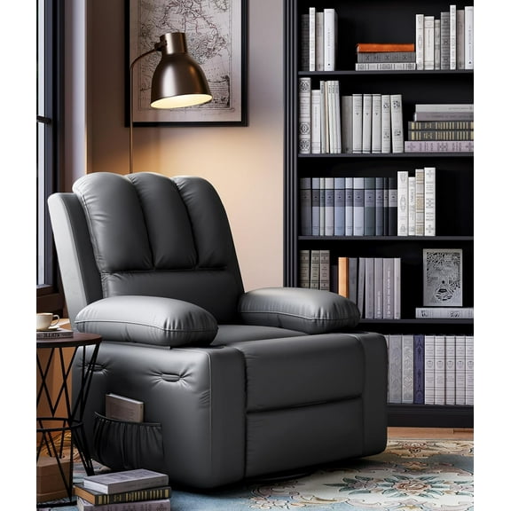 Recliner Chair for Adults,PU Leather Recliner Chair for Small Spaces,Upholstered Manual Recliner with Side Pockets & Cup Holders,Chair for Living Room Nursery
