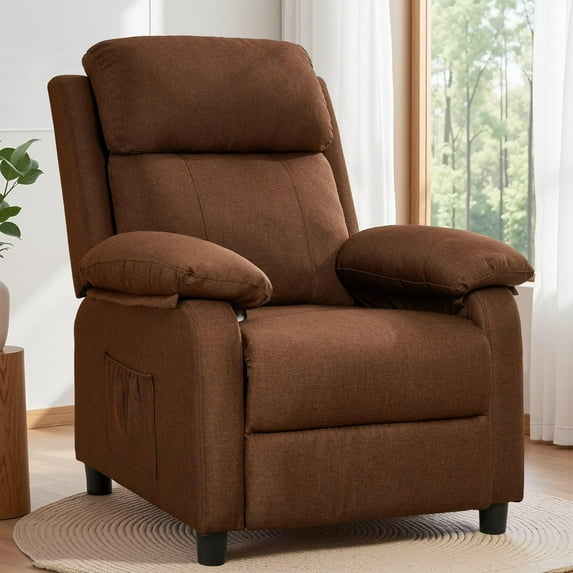 Recliner Chair for Adults, Padded Deep Seat Reading Chair with Side Pockets, Small Recliners for Small Spaces, Adjustable Chair for Living Room, Bedroom, and RV (Linen)