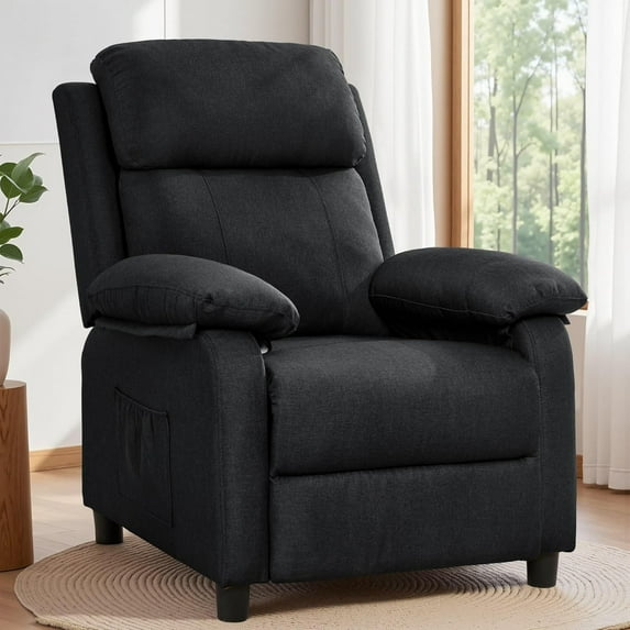Recliner Chair for Adults, Padded Deep Seat Reading Chair with Side Pockets, Small Recliners for Small Spaces, Adjustable Chair for Living Room, Bedroom, and RV (Linen)