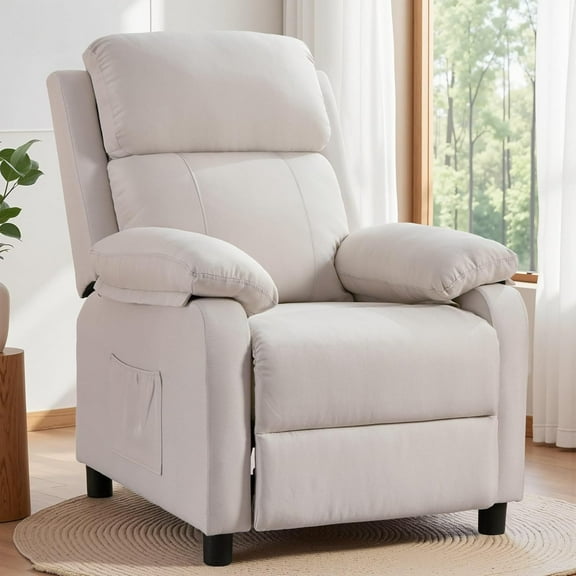 Recliner Chair for Adults, Padded Deep Seat Reading Chair with Side Pockets, Small Recliners for Small Spaces, Adjustable Chair for Living Room, Bedroom, and RV (Linen)