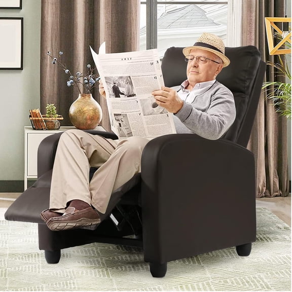 Recliner Chair for Bedroom and Living Room, Adjustable Single Sofa, Home Theater Seating, PU Leather Reclining Office Chairs with Wingback Footrest, Brown