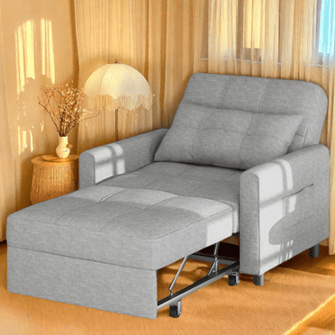 Recliner Chair, Convertible Futon Sofa Bed with Adjustable Backrest, Couch for Small Space, 25.2''W Seat Light Gray