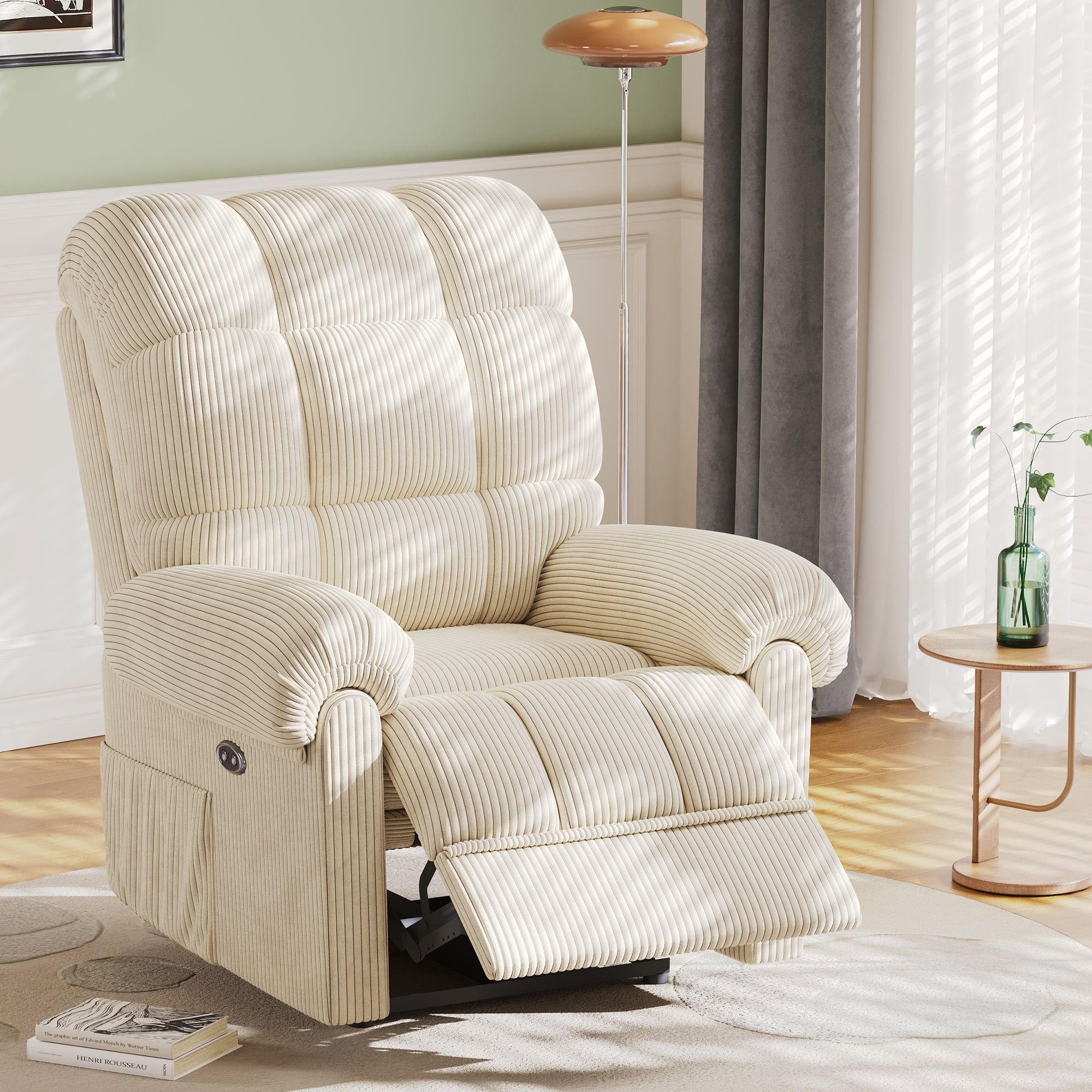Neche Electric Recliner Chair, Comfy Lay Flat Sofa for Small Spaces, Living Room, One Box, Beige