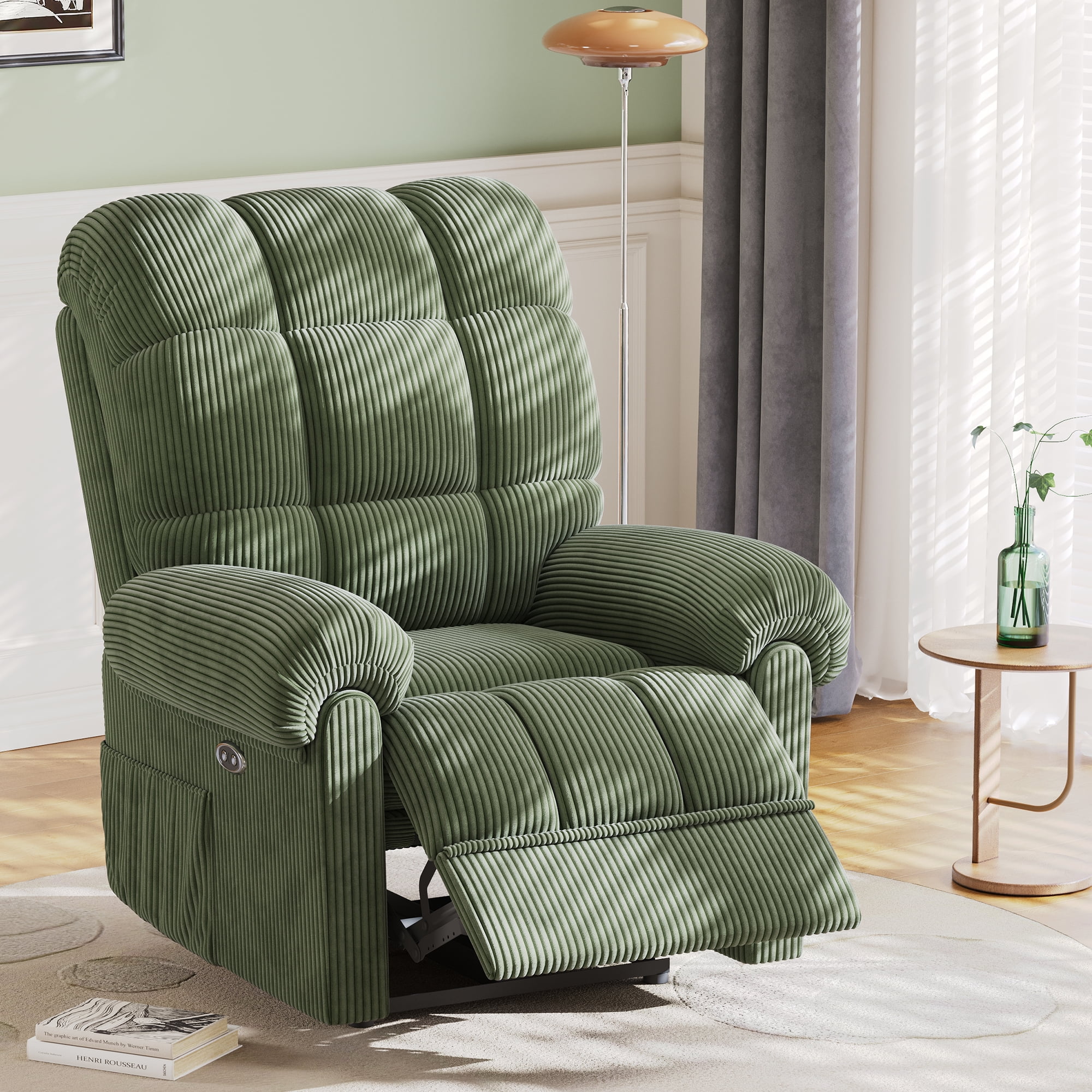 Neche Electric Recliner Chair, Comfy Lay Flat Sofa for Small Spaces, Living Room, One Box, Green
