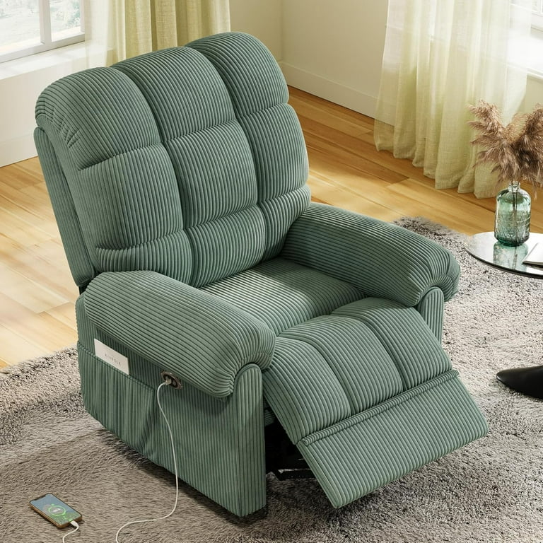 Neche Electric Recliner Chair, Green Corduroy Sofa with USB Port