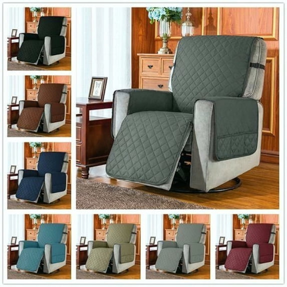 Recliner Chair Cover with Pockets, Non-Slip Washable Sofa Slipcover, Pet Friendly Furniture Protector for Rocking Massage Chair, Soft Solid Color Couch Cover