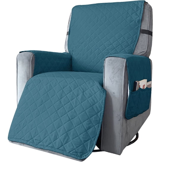 Recliner Chair Cover, Soft Breathable Recliner Sofa Protector, One-Piece Design with Storage Pockets Washable Pet Friendly Furniture Cover, Dark Blue