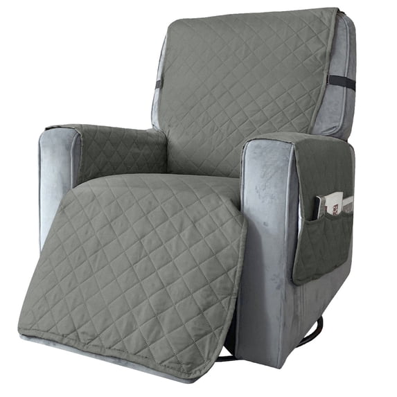 Recliner Chair Cover, Soft Breathable Recliner Sofa Protector, One-Piece Design with Storage Pockets Washable Pet Friendly Furniture Cover, Gray