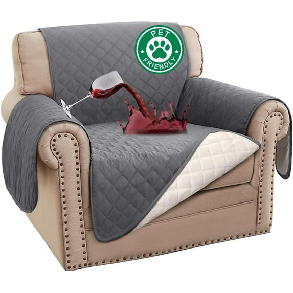 Recliner Chair Covers, 100% Waterproof Sofa Covers Chair Cover Slipcover Couch Protector Triple Non-Slip Sofa Slipcover for 1 Cushion Furniture Protector for Pets, Kids, Dog (23", Grey)