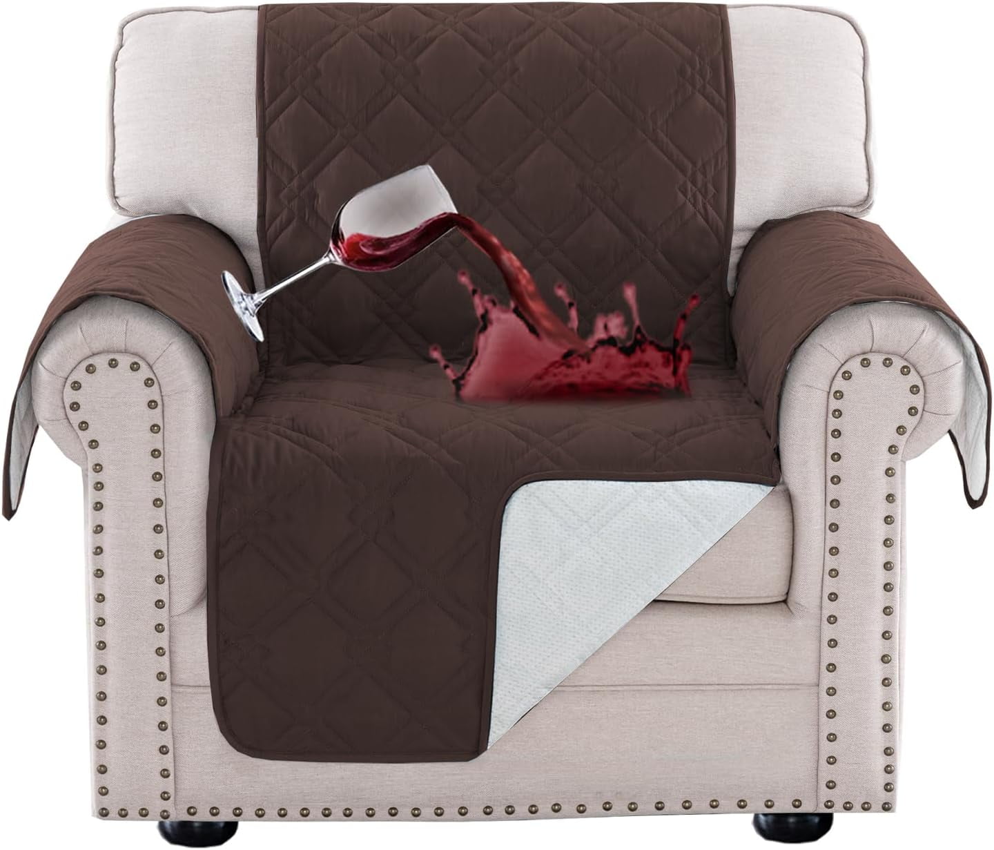 Recliner Chair Covers, 100% Waterproof Sofa Covers Chair Cover Slipcover Couch Protector Triple Non-Slip Sofa Slipcover for 1 Cushion Furniture Protector for Pets, Kids, Dog (23", Chocolate)