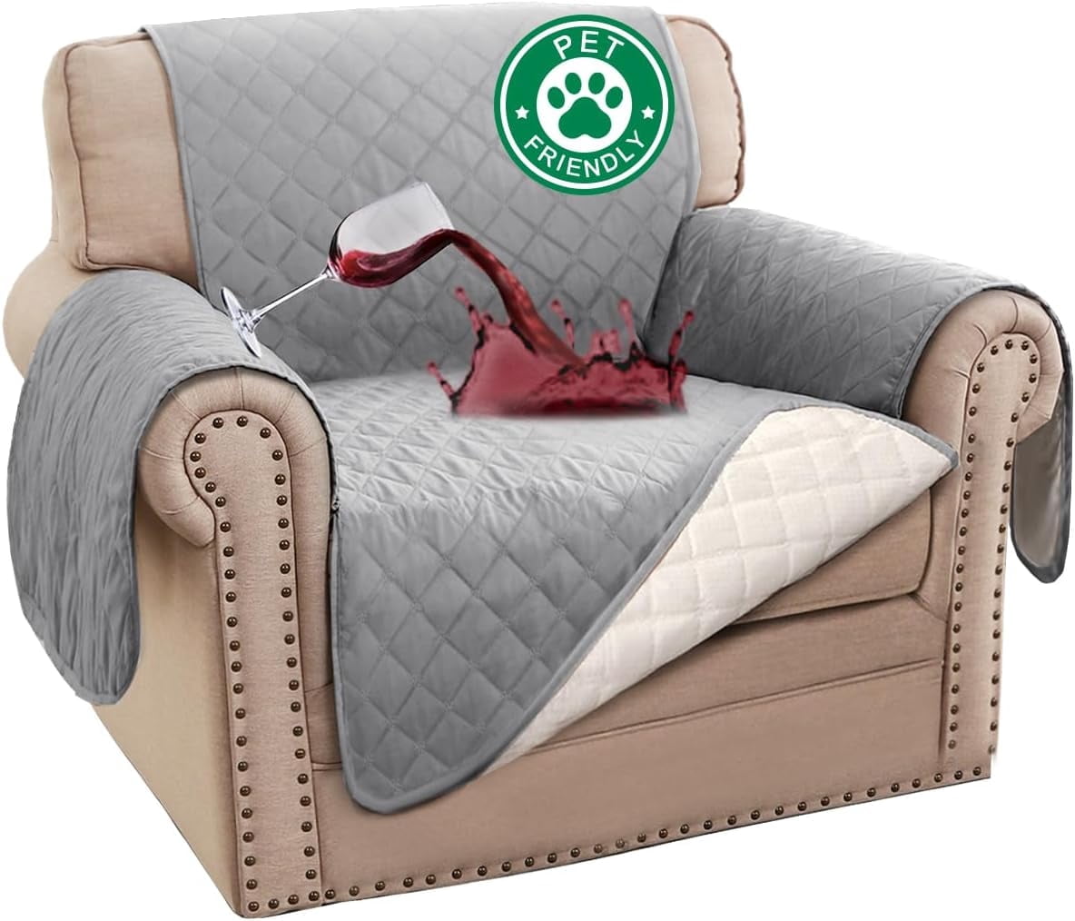 Recliner Chair Covers, 100% Waterproof Sofa Covers Chair Cover Slipcover Couch Protector Triple Non-Slip Sofa Slipcover for 1 Cushion Furniture Protector for Pets, Kids, Dog (23", Dove Gray)