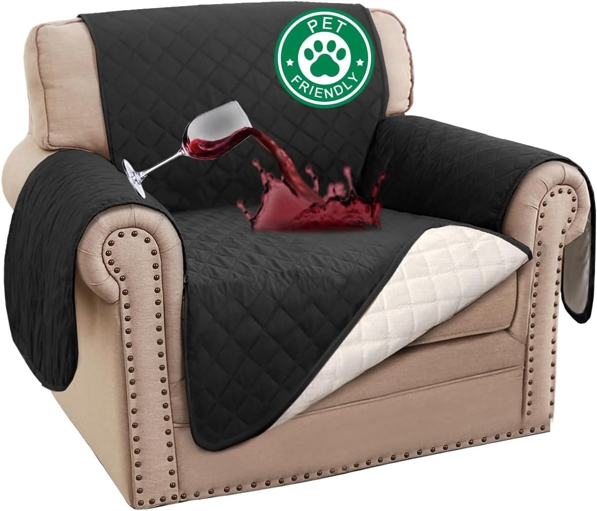 Recliner Chair Covers, 100% Waterproof Sofa Covers Chair Cover Slipcover Couch Protector Triple Non-slip Sofa Slipcover for 1 Cushion Furniture Protector for Pets, Kids, Dog (23", Black)
