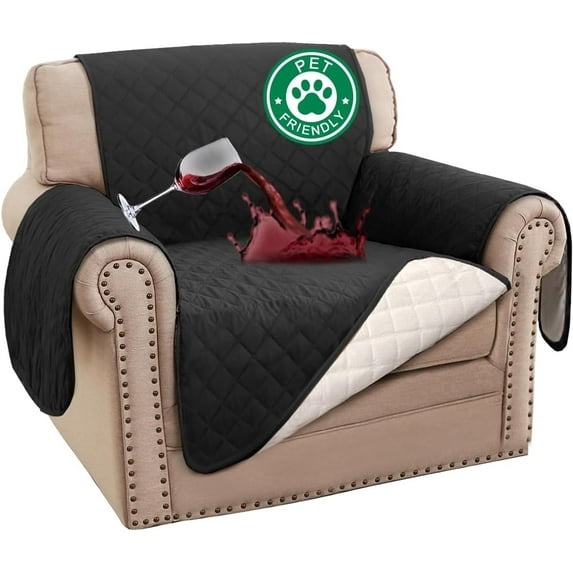 Recliner Chair Covers, 100% Waterproof Sofa Covers Chair Cover Slipcover Couch Protector Triple Non-slip Sofa Slipcover for 1 Cushion Furniture Protector for Pets, Kids, Dog (23", Black)