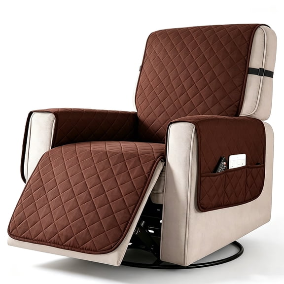 Recliner Chair Covers,Gidhrie Chair Cover Water-resistant Recliner Cover with Pockets for Arm Chair,Slipcover Non Slip Furniture Protector for Home Pets Dogs (Brown, 23")