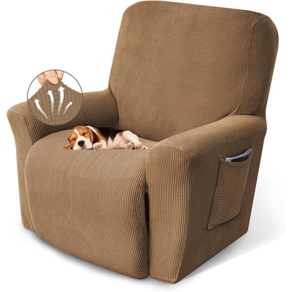 TAVENE Recliner Chair Covers,Lazy Boy Recliner Covers Stretch Couch Cover Slipcovers 1 Piece Furniture Protector with Elastic Bottom for Kid,Dog(Recliner,Camel)