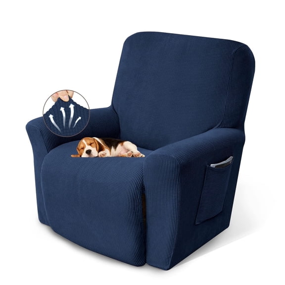 Recliner Chair Covers Lazy Boy Recliner Covers Stretch Couch Cover Slipcovers 4-Pieces Non Slip Reclining Slipcovers with Storage Pockets Furniture Protector for Living Room, Navy Blue
