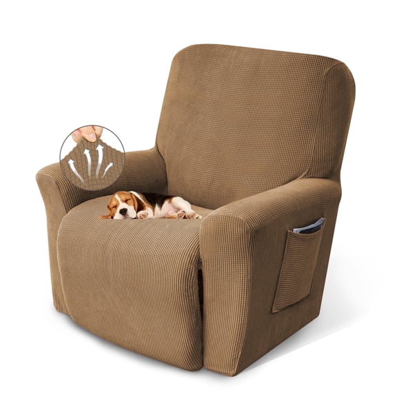 Recliner Chair Covers Lazy Boy Recliner Covers Stretch Couch Cover Slipcovers 4-Pieces Non Slip Reclining Slipcovers with Storage Pockets Furniture Protector for Living Room,Camel