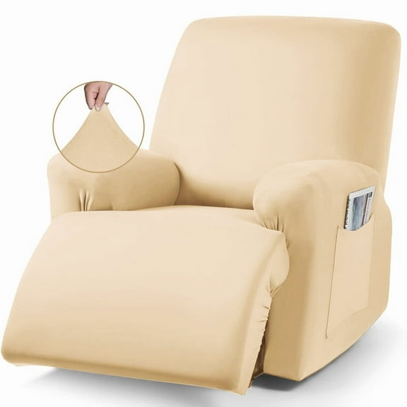 Recliner Chair Covers Stretch Polyester Fabric 4-Pieces for Large Recliners, Soft, Breathable and Skin-Friendly Furniture Protector, Washable (Beige, Recliner Chair Cover)