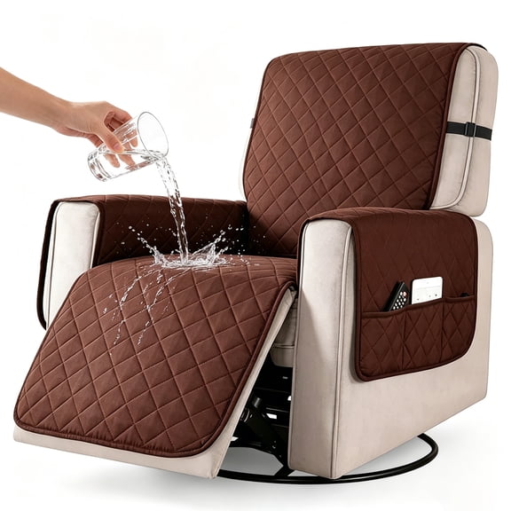Recliner Chair Covers,Waterproof Couch Covers Machine Washable Sofa Cover with Pockets, Gidhire Couch Slipcover Non Slip Furniture Protector for Pets Dogs Living Room (Brown, 23")