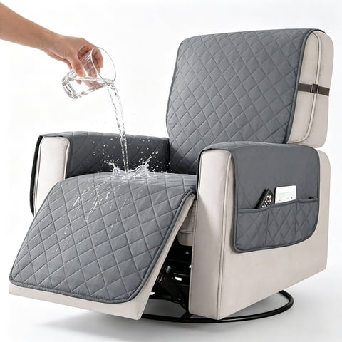 Recliner Chair Covers,Gidhrie Chair Cover Waterproof Recliner Cover with Pockets for Arm Chair,Slipcover Non Slip Furniture Protector for Home Pets Dogs (Gray, 23")