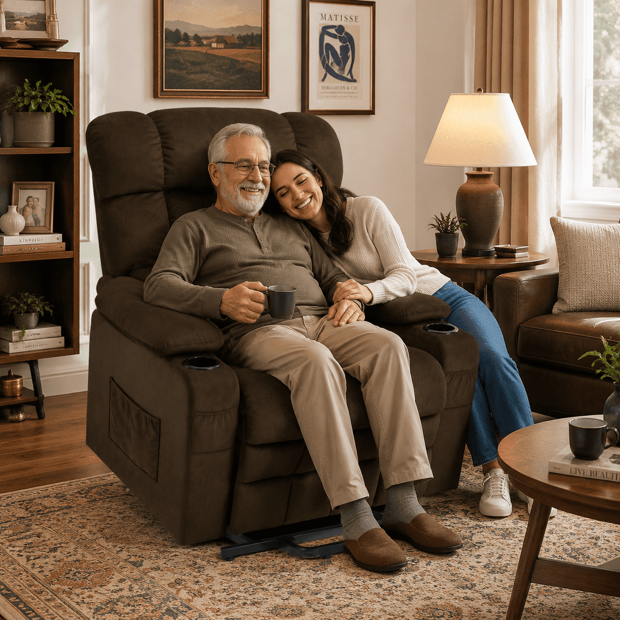 Oversized Power Lift Recliner Chair with Massage and Heat for Elderly, UHOMEPRO Large Wide Seat Recliners with Cup Holders and USB, Brown