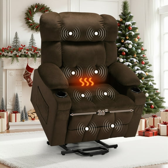 Oversized Power Lift Recliner Chair with Massage and Heat for Elderly, UHOMEPRO Large Wide Seat Recliners for Big and Tall, Safety Motion Reclining Mechanism with Cup Holders and USB, Brown