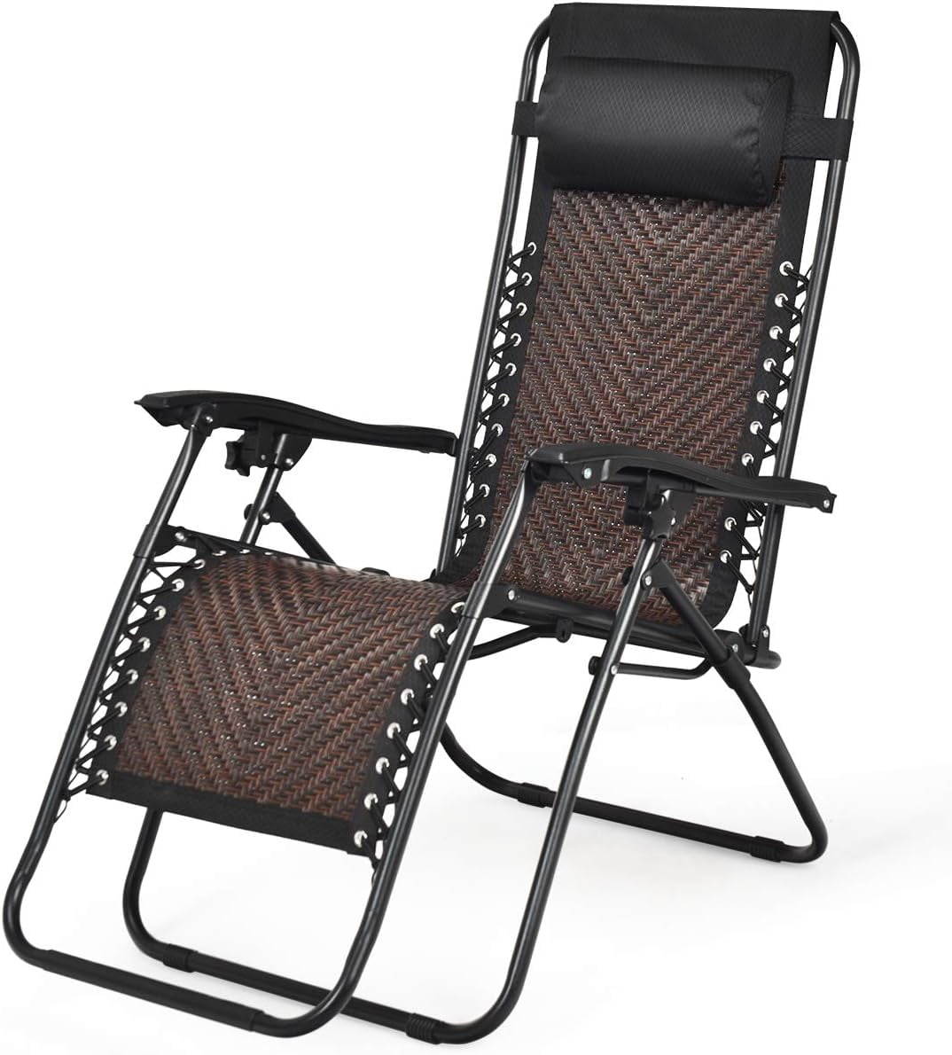 Brown Rattan Zero Gravity Recliner with Cushions and Arms