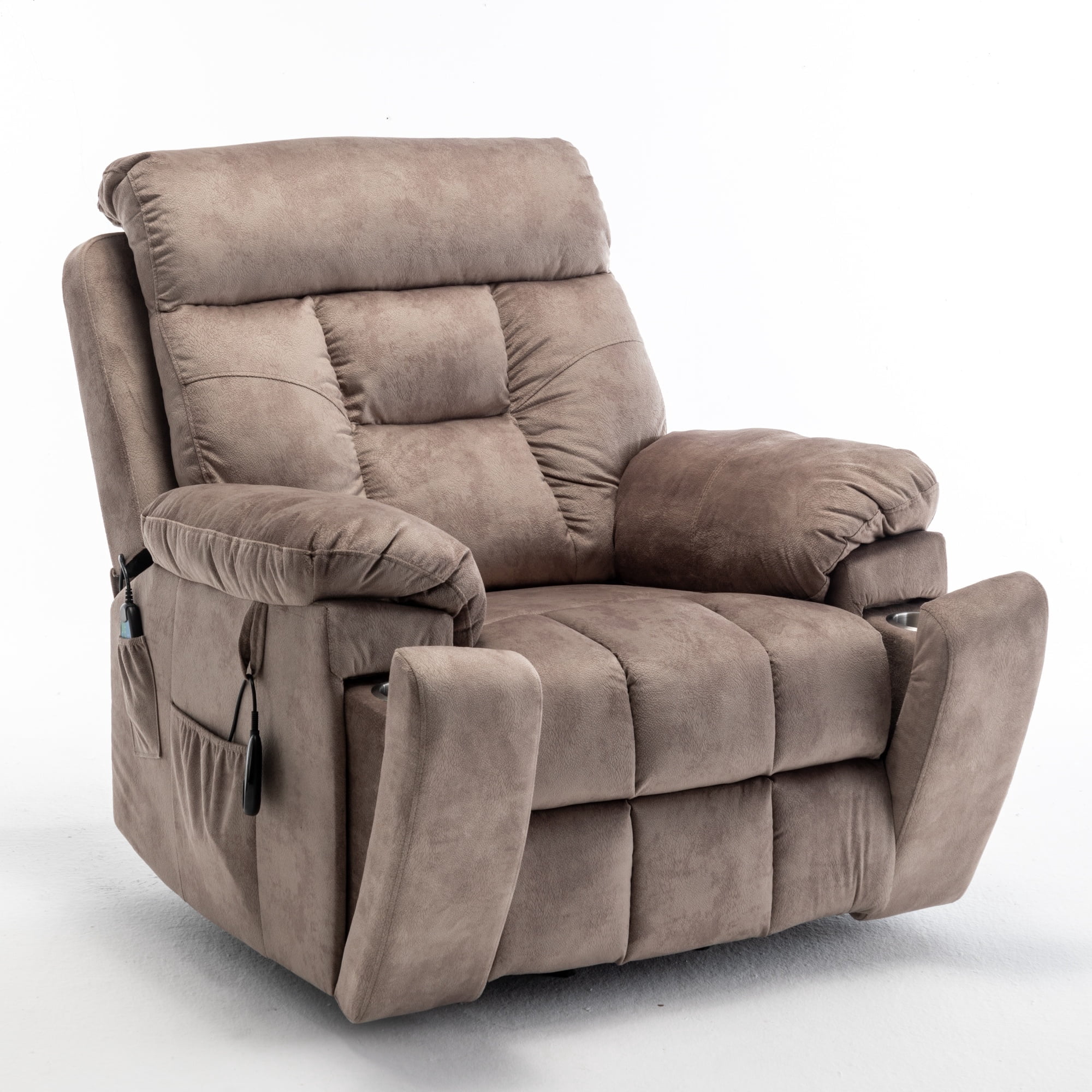 Power Lift Recliner Chair for Father/Mother Gift, 26" Wide Velvet Electric Massage Recliner with Massage & Heat, Living Room Chair, Light Brown