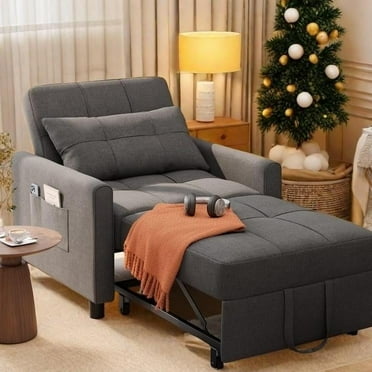 Recliner Chair, Lofka Convertible Futon Sofa Bed with Adjustable Backrest, Couch for Living Room, Bedroom, Dark Gray