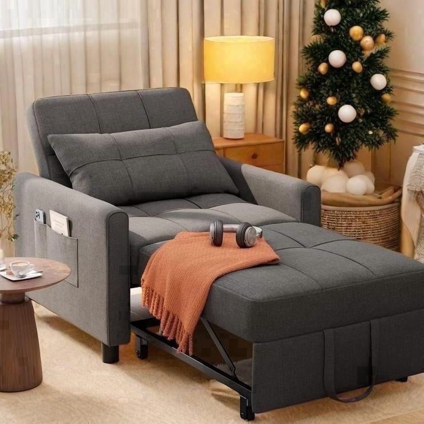 Lofka 3 in 1 Convertible Sleeper Chair Bed Dark Gray