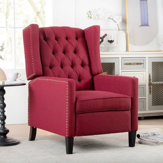 Recliner Chair, Manual Wingback Recliner Chair with Nailhead Trim and Birch Legs, Tufted Single Sofa for Home, Living Room, Office, Bedroom, 27.16"W-Red