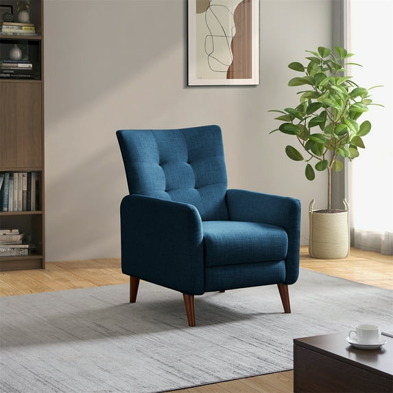Recliner Chair,Modern Accent Chair Reading Armchair with Adjustable Backrest Footrest,Upholstered Tufted Wingback Chair with Solid Wood Legs,Comfy Single Sofa Club Chair for Living Room Office,Navy