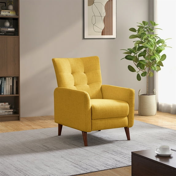 Recliner Chair,Modern Accent Chair Reading Armchair with Adjustable Backrest Footrest,Upholstered Tufted Wingback Chair with Solid Wood Legs,Comfy Single Sofa Club Chair for LivingRoom Office,Mustard