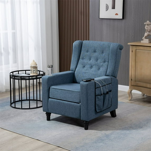 Recliner Chair, Modern Button Tufted Wingback Push Back Recliner Chair, Fabric Living Room Chair Pushback Manual Single Reclining Sofa for Home, Living Room, Office, Bedroom
