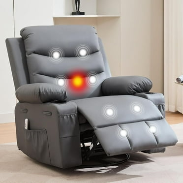 Recliner Chair Nursery, Oversized Manual Reclining Rocking Chair, Corduroy 360 Swivel Glider with Cup Holder, Massage and Heat Recliner, Small Sofa Chairs for Adults, Living Room,Bedroom, （Pu，gray）
