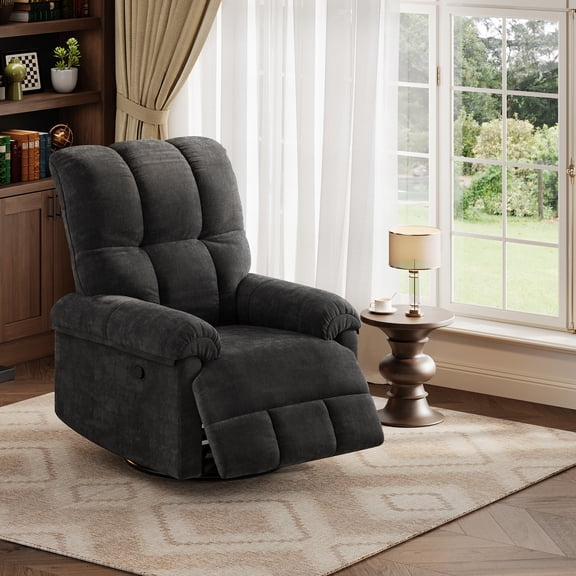 Recliner Chair, Overstuffed Soft Chenille Swivel Rocker Recliner with Padded Armrests, Comfortable Nursery Rocking Glider Chairs for Living Room