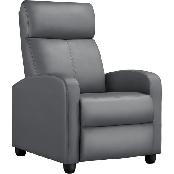 Recliner Chair PU Leather Recliner Sofa Home Theater Seating with Lumbar Support Overstuffed High-Density Sponge Push Silver Gray Recliners