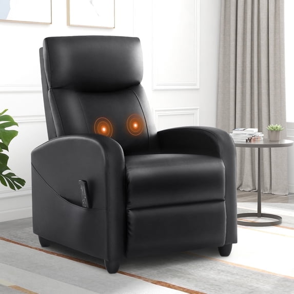 Recliner Chair, PU Leather Single Sofa Chair with Padded Seat and Massage Backrest for Home Theater Living Room, Black