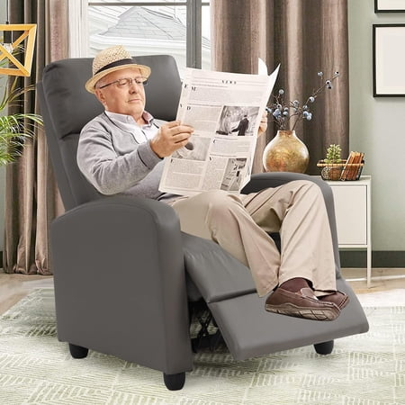 Recliner Chair Padded Seat Pu Leather Reclining Chairs for Living Room Adjustable Single Sofa with Footrest Home Theater Seating Modern Lazy Boy Recliner Sofa Reading Chair, Gray